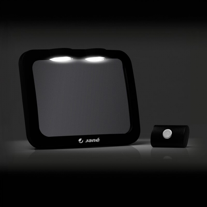 Oglinda auto, Jane, Pentru masina, Cu iluminare LED, Include telecomanda pentru pornire si oprire usoara, Din sticla rezistenta la spargere, 28 x 7 x 20 cm, Black [2]
