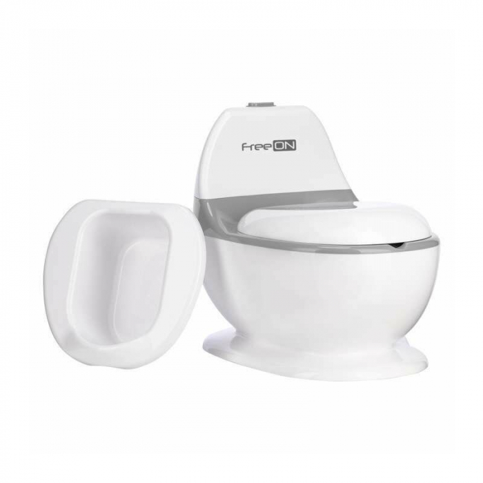 Olita educativa, FreeON, Trainer, Minitoaleta, Cu spatiu pentru hartie/servetele, Cu sunet realist de tras apa, Pana la 25 kg, 3 ani+, White/Grey [4]