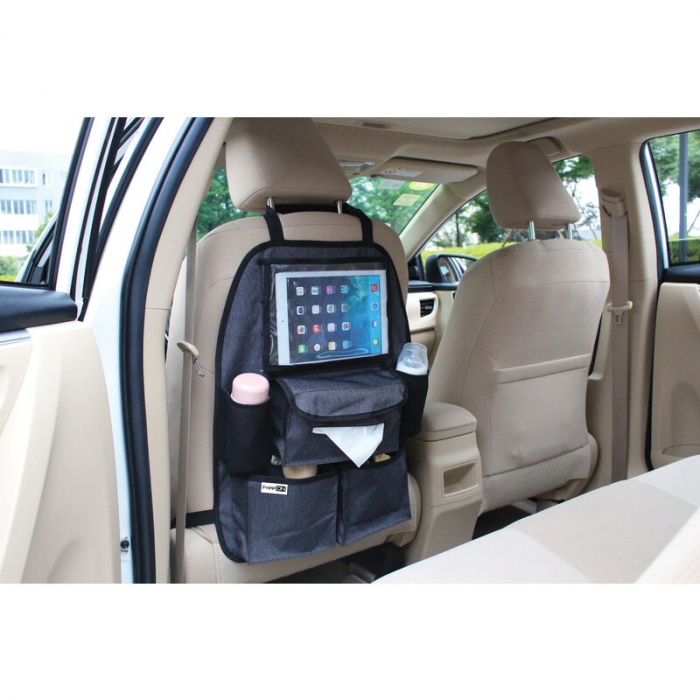 Organizator auto cu suport pentru tableta, Deluxe, Cu multiple buzunare, FreeON, Black [1]
