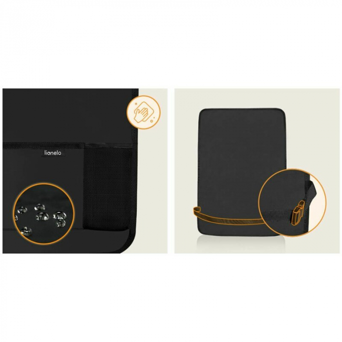 Organizator auto, Lionelo, Cu 5 buzunare de diferite dimensiuni, Cu buzunar pentru tableta, Montare cu clema, Piele ecologica, Impermeabila, Negru [8]