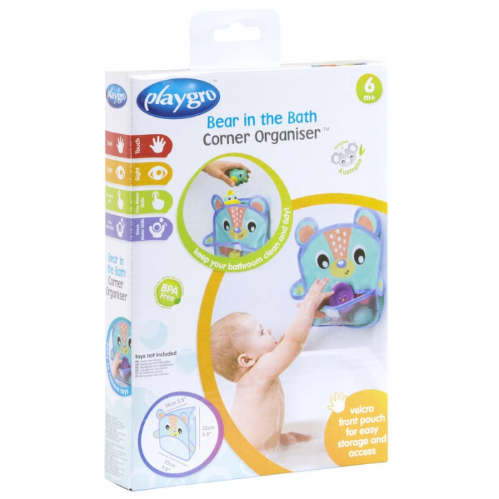 Organizator de baie, Playgro, Pentru jucarii, Cu ventuze, Rezistent la apa si mucegai, Inchidere prin velcro, 6 luni+, Bear, Multicolor [6]