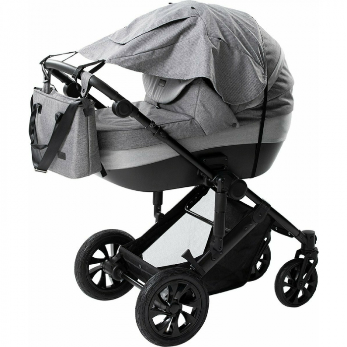 Parasolar cu laterale pentru landou si carucior, Copertina protectie UPF 50+ cu fereastra, Usor reglabil, Rezistent la apa, FreeON, Gri [1]