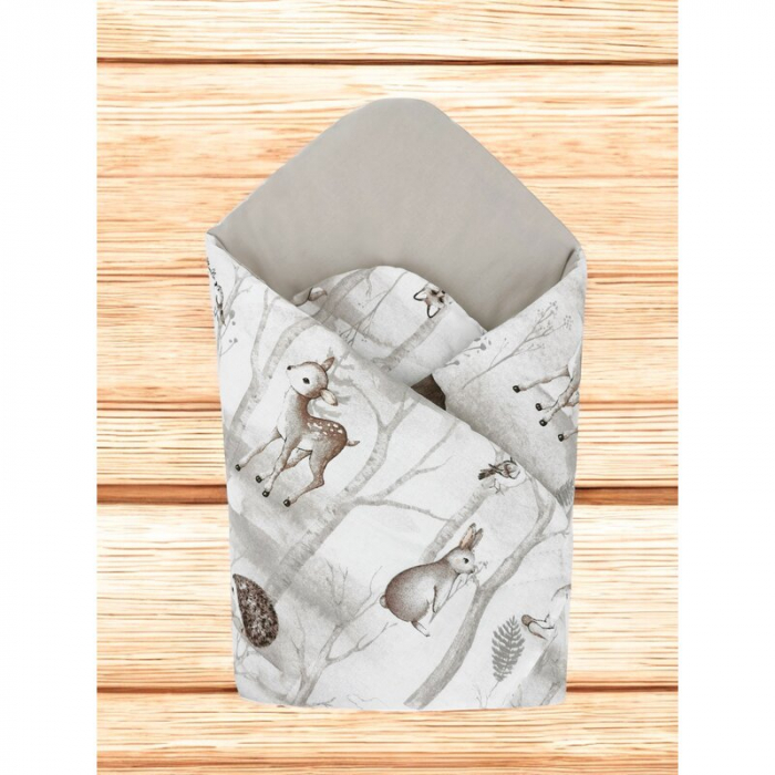 Paturica de infasat, MimiNu, Cu doua fete, Cu multiple utilizari, Cu inchidere arici velcro, Dimensiune 75x75 cm, Din bumbac certificat Oeko Tex Standard 100, Design, Woodland [2]