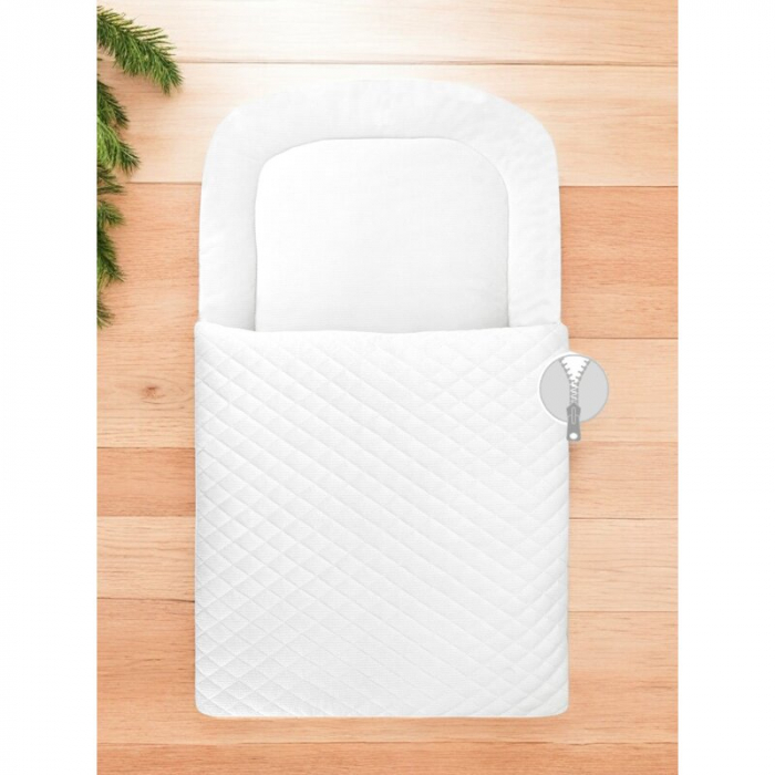 Paturica de infasat, Qmini, Pentru botez si nu numai, Cu fermoar, 72x45 cm, Din catifea matlasata, White [2]