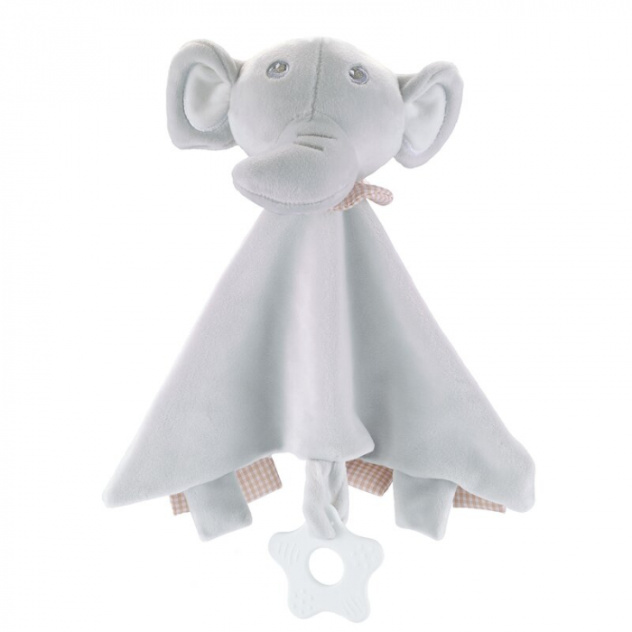 Paturica, Free2Play, Elephant, Moale, Cu zornaitoare, Cu jucarie dentitie, 33 x 33 x 8 cm, Grey [1]