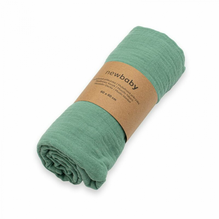 Paturica moale bebe, New Baby, Cu multiple intrebuintari, 60x60 cm, Din muselina, 100% bumbac organic, Green [3]