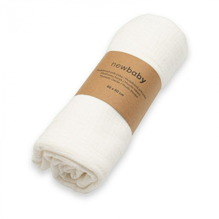 Paturica moale bebe, New Baby, Cu multiple intrebuintari, 60x60 cm, Din muselina, 100% bumbac organic, White [2]