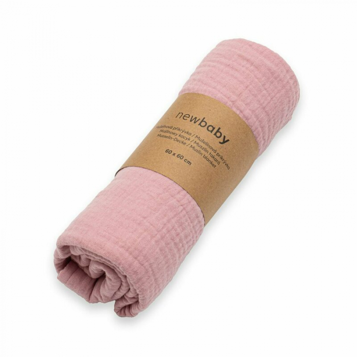 Paturica moale bebe, New Baby, Cu multiple intrebuintari, 60x60 cm, Din muselina, 100% bumbac, Pink [3]