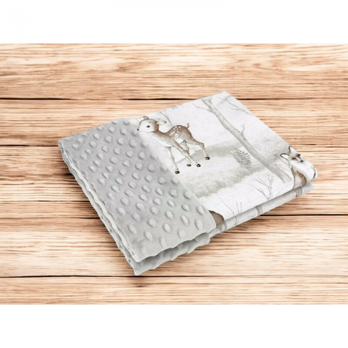 Paturica pufoasa, MimiNu, Cu doua fete, Dimensiune 75x100 cm, Din tesatura Minky si bumbac, Materiale certificate Oeko Tex Standard 100, Design, Woodland [2]