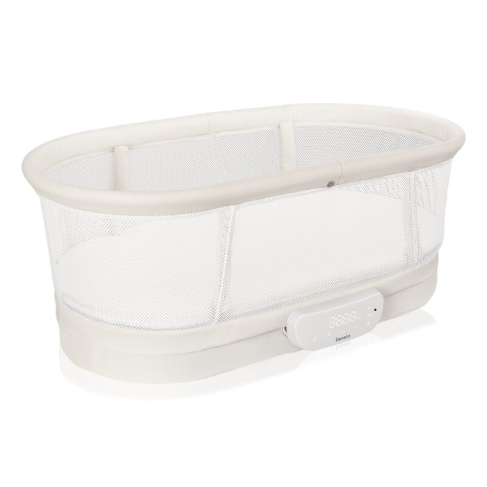 Patut balansoar, Lionelo, Coral, Cu landou ergonomic detasabil, Functie de balansare integrata, Functie de cantar, Sunete si cantece de leagan, Cu roti, Panou tactil sau telecomanda, 0-9 kg, EN 1130:2 [7]