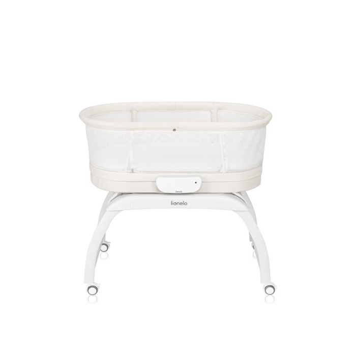 Patut balansoar, Lionelo, Coral, Cu landou ergonomic detasabil, Functie de balansare integrata, Functie de cantar, Sunete si cantece de leagan, Cu roti, Panou tactil sau telecomanda, 0-9 kg, EN 1130:2 [13]