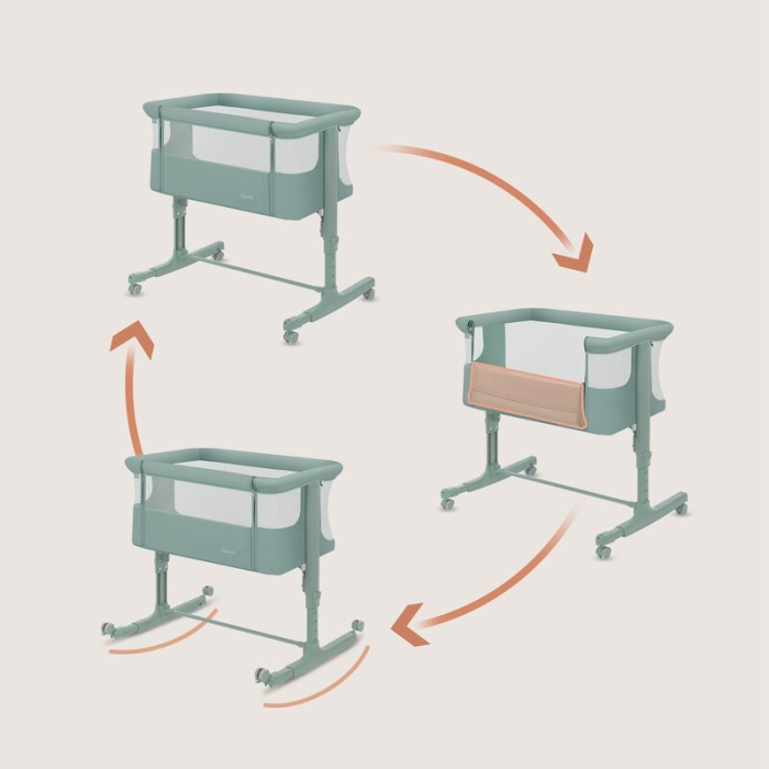 Patut co-sleeper, Lionelo, Aurora, 3 in 1, Cu leganare si setare unghiulara, Saltea cu densitate T25 si geanta transport, Reglabil in 5 pozitii pe inaltime, Pana la 9 kg, 0 luni+, 85x60x66 cm, EN 1130 [5]