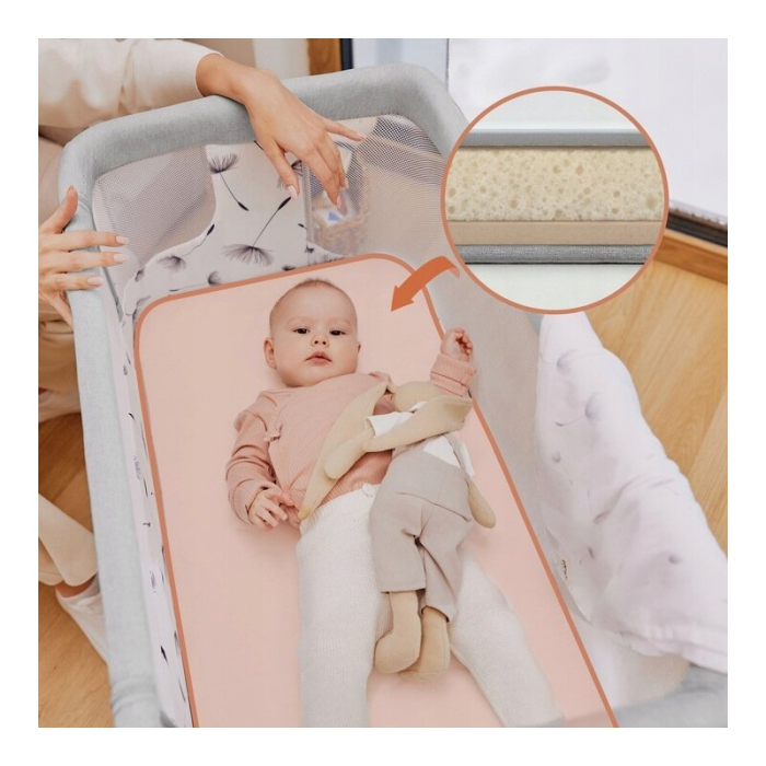 Patut co-sleeper, Lionelo, Aurora, 3 in 1, Cu leganare si setare unghiulara, Saltea cu densitate T25 si geanta transport, Reglabil in 5 pozitii pe inaltime, Pana la 9 kg, 0 luni+, 85x60x66 cm, EN 1130 [32]