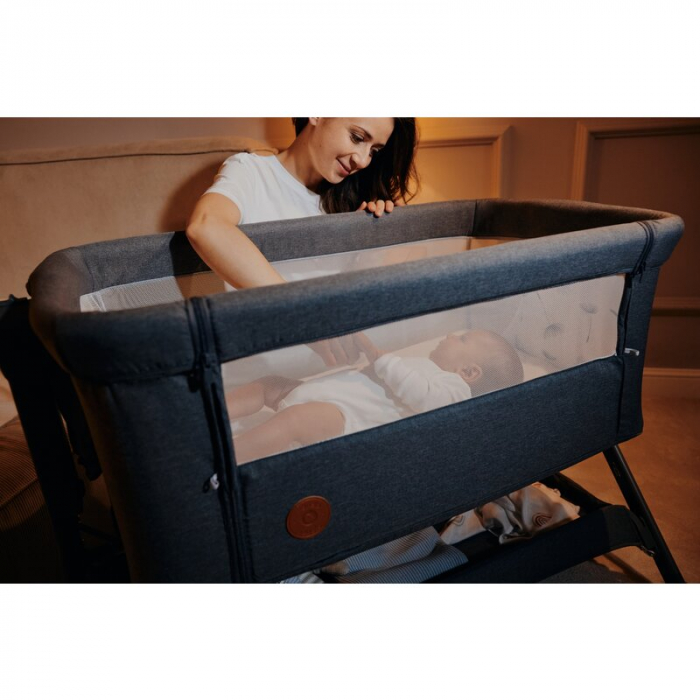 Patut co-sleeper, Lionelo, Leonie Plus, Pliabil, Cu sistem de leganare, Cu setare unghiulara, Reglabil in 6 pozitii pe inaltime, Conform cu standardele europeane de securitate EN1130 si EN16890, Bej [51]