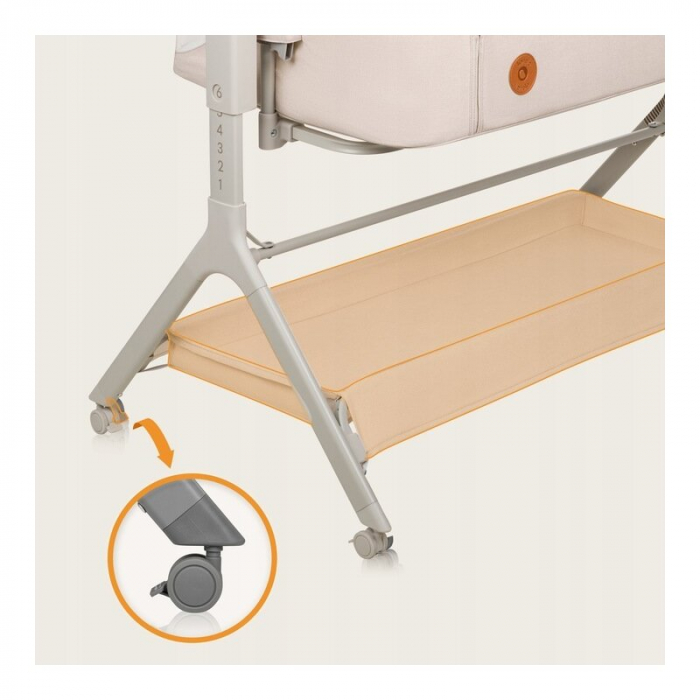 Patut co-sleeper, Lionelo, Leonie Plus, Pliabil, Cu sistem de leganare, Cu setare unghiulara, Reglabil in 6 pozitii pe inaltime, Conform cu standardele europeane de securitate EN1130 si EN16890, Bej [33]