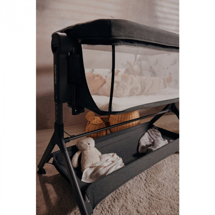 Patut co-sleeper, Lionelo, Leonie Plus, Pliabil, Cu sistem de leganare, Cu setare unghiulara, Reglabil in 6 pozitii pe inaltime, Conform cu standardele europeane de securitate EN1130 si EN16890, Bej [32]