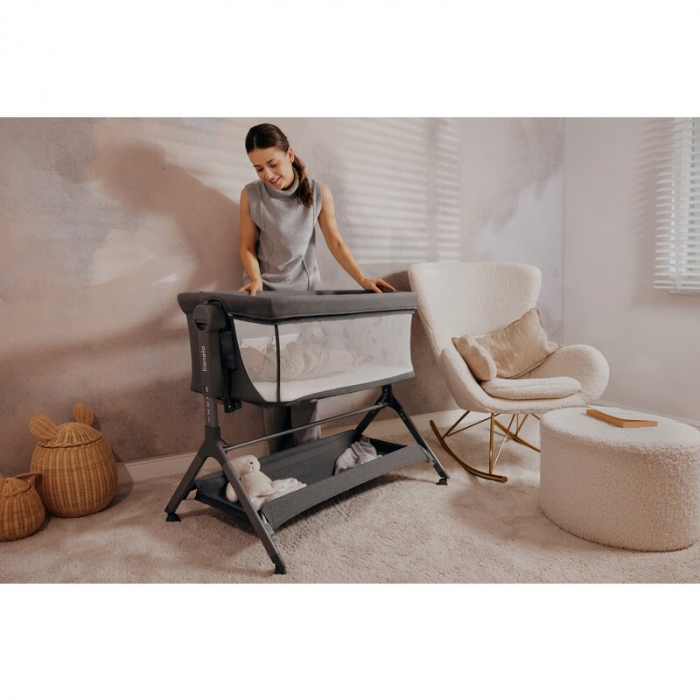 Patut co-sleeper, Lionelo, Leonie Plus, Pliabil, Cu sistem de leganare, Cu setare unghiulara, Reglabil in 6 pozitii pe inaltime, Conform cu standardele europeane de securitate EN1130 si EN16890, Bej [44]
