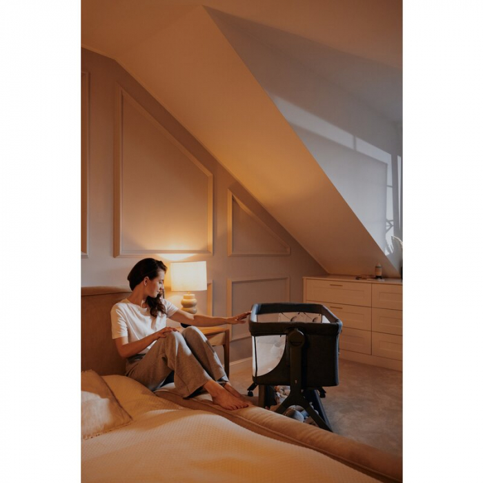 Patut co-sleeper, Lionelo, Leonie Plus, Pliabil, Cu sistem de leganare, Cu setare unghiulara, Reglabil in 6 pozitii pe inaltime, Conform cu standardele europeane de securitate EN1130 si EN16890, Bej [48]