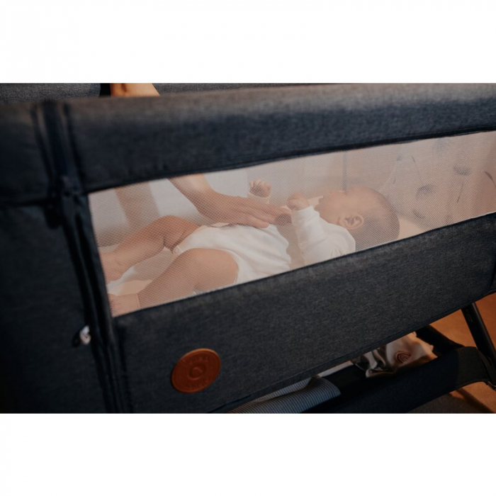 Patut co-sleeper, Lionelo, Leonie Plus, Pliabil, Cu sistem de leganare, Cu setare unghiulara, Reglabil in 6 pozitii pe inaltime, Conform cu standardele europeane de securitate EN1130 si EN16890, Bej [50]