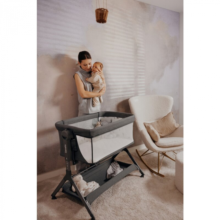 Patut co-sleeper, Lionelo, Leonie Plus, Pliabil, Cu sistem de leganare, Cu setare unghiulara, Reglabil in 6 pozitii pe inaltime, Conform cu standardele europeane de securitate EN1130 si EN16890, Bej [45]
