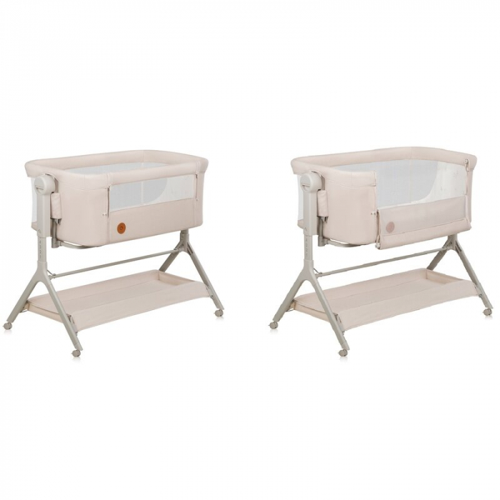 Patut co-sleeper, Lionelo, Leonie Plus, Pliabil, Cu sistem de leganare, Cu setare unghiulara, Reglabil in 6 pozitii pe inaltime, Conform cu standardele europeane de securitate EN1130 si EN16890, Bej [26]