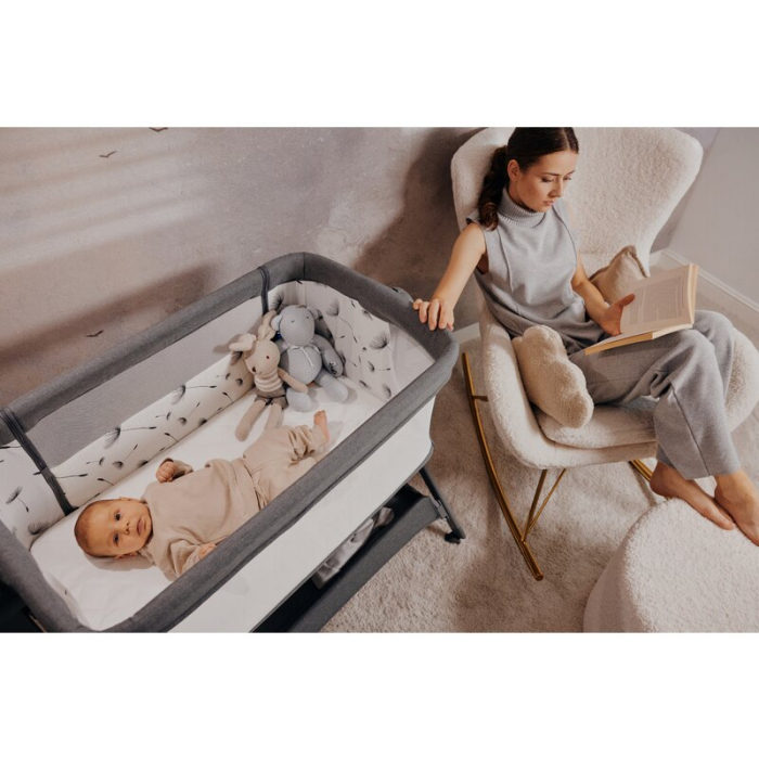 Patut co-sleeper, Lionelo, Leonie Plus, Pliabil, Cu sistem de leganare, Cu setare unghiulara, Reglabil in 6 pozitii pe inaltime, Conform cu standardele europeane de securitate EN1130 si EN16890, Bej [34]