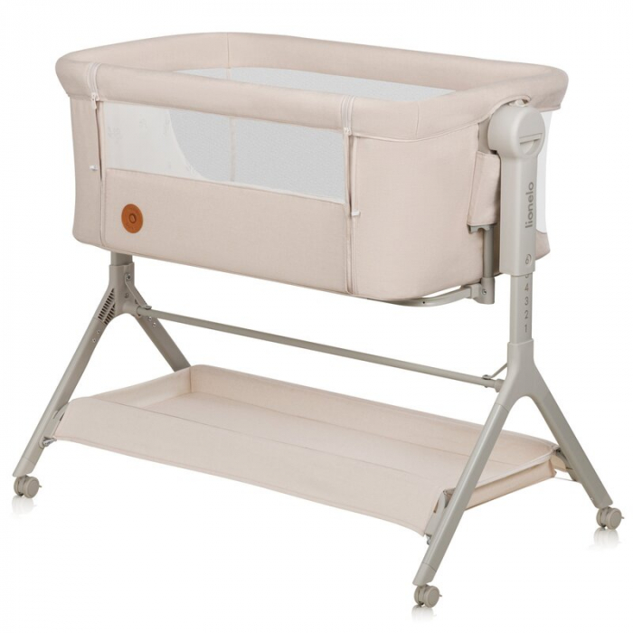 Patut co-sleeper, Lionelo, Leonie Plus, Pliabil, Cu sistem de leganare, Cu setare unghiulara, Reglabil in 6 pozitii pe inaltime, Conform cu standardele europeane de securitate EN1130 si EN16890, Bej [3]