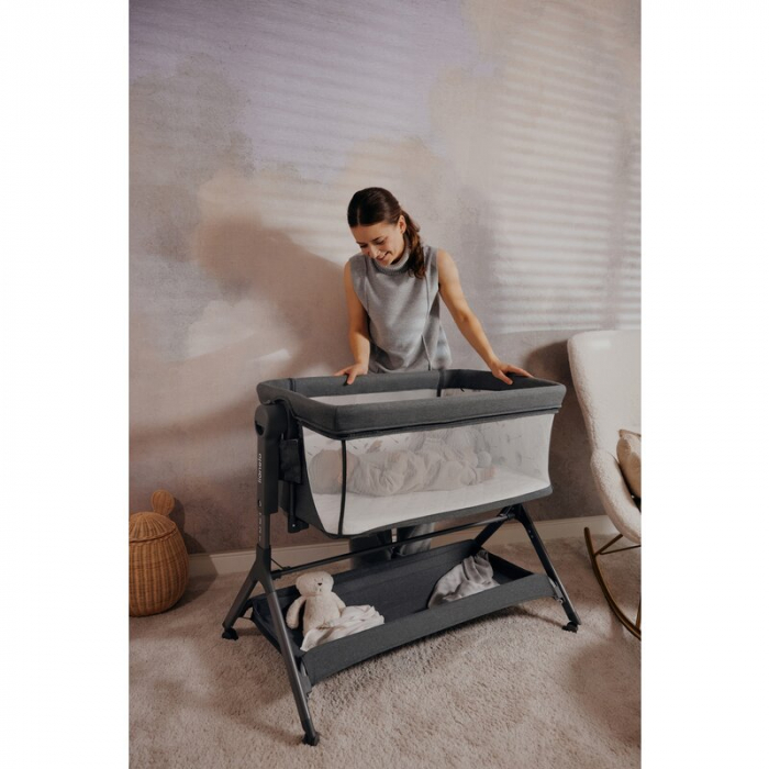 Patut co-sleeper, Lionelo, Leonie Plus, Pliabil, Cu sistem de leganare, Cu setare unghiulara, Reglabil in 6 pozitii pe inaltime, Conform cu standardele europeane de securitate EN1130 si EN16890, Bej [42]