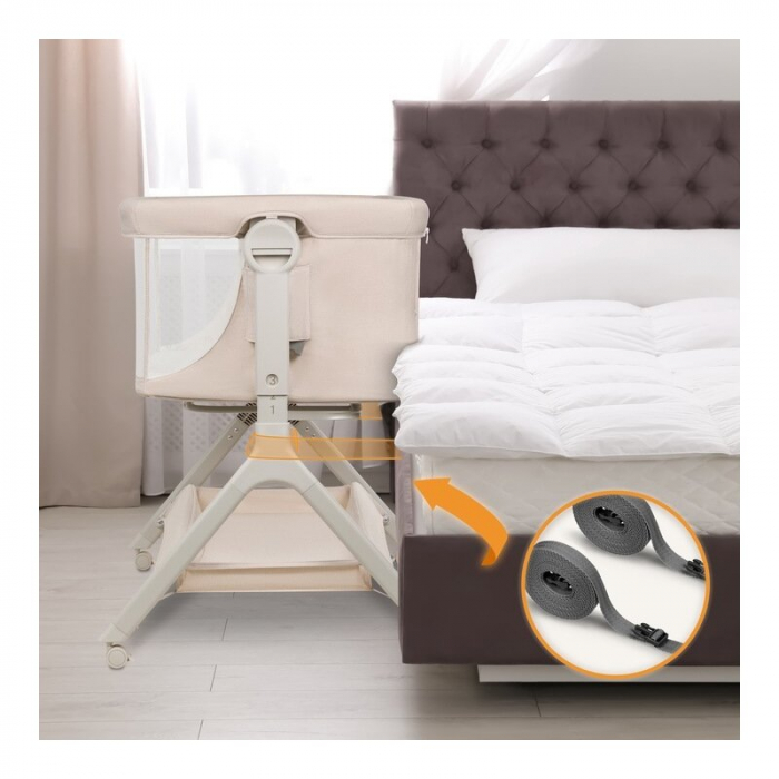 Patut co-sleeper, Lionelo, Leonie Plus, Pliabil, Cu sistem de leganare, Cu setare unghiulara, Reglabil in 6 pozitii pe inaltime, Conform cu standardele europeane de securitate EN1130 si EN16890, Bej [28]