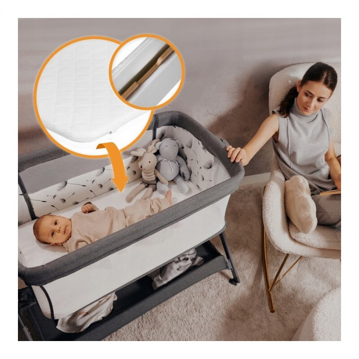 Patut co-sleeper, Lionelo, Leonie Plus, Pliabil, Cu sistem de leganare, Cu setare unghiulara, Reglabil in 6 pozitii pe inaltime, Conform cu standardele europeane de securitate EN1130 si EN16890, Bej [29]