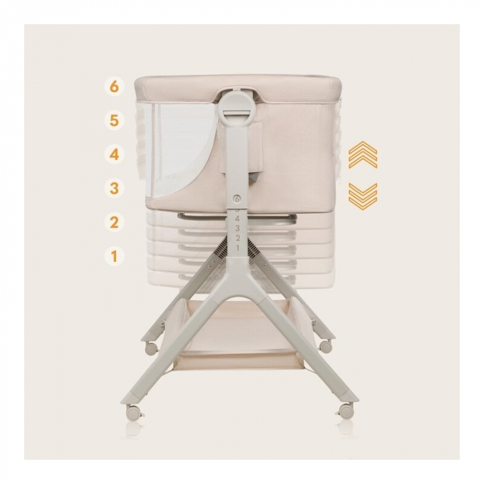Patut co-sleeper, Lionelo, Leonie Plus, Pliabil, Cu sistem de leganare, Cu setare unghiulara, Reglabil in 6 pozitii pe inaltime, Conform cu standardele europeane de securitate EN1130 si EN16890, Bej [30]