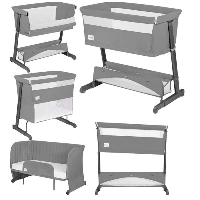Patut co-sleeper, Lionelo, Thomi Plus, 5 in 1, Multifunctional, Sustine pana la 9 kg ca patut, 15 kg tarc de joaca, 100 kg canapea, Inaltime reglabila in 7 pozitii, De la nastere pana la 4 ani, Cu 2 s [2]