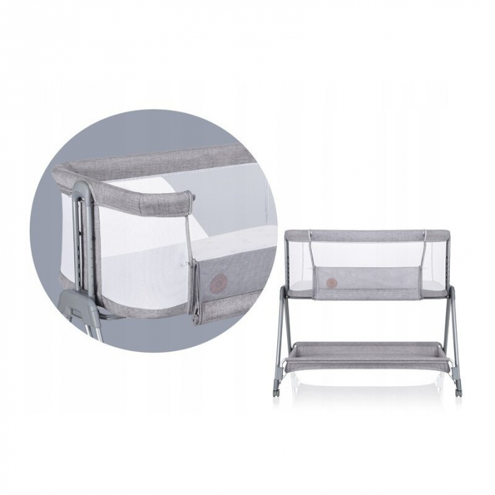Patut co-sleeper Luna, 2 in 1, Cu laterala culisanta, Cu setare unghiulara, Cu roti,Gri deschis [3]