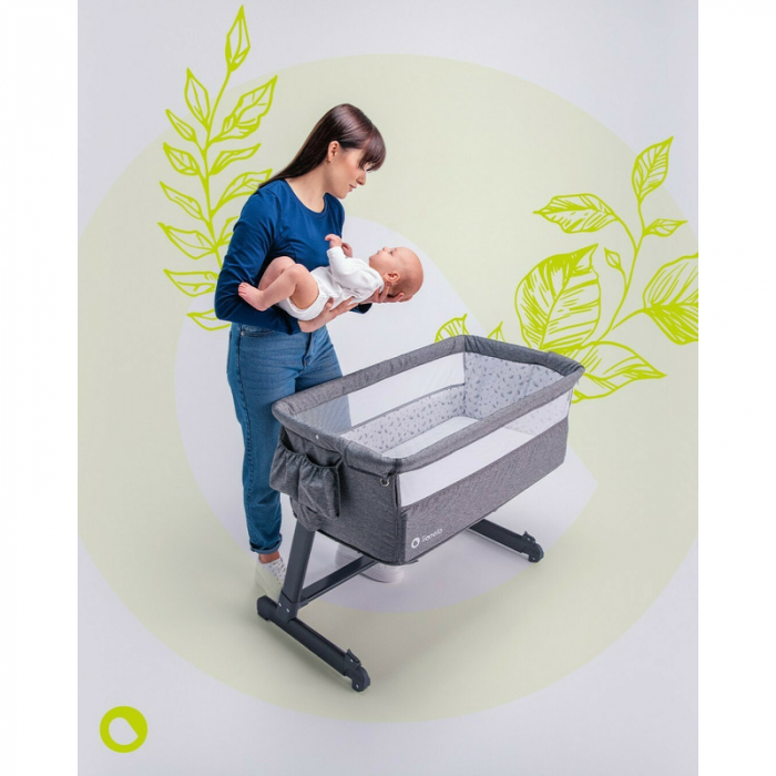 Patut co-sleeper Theo 2 in 1, Cu setare unghiulara, Reglabil in 5 pozitii pe inaltime,Grey Stone [15]
