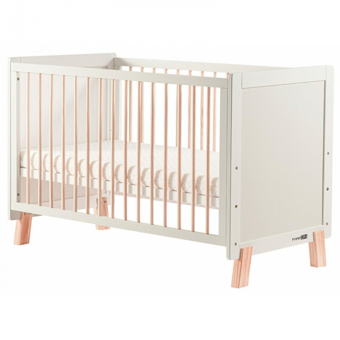 Patut din lemn bebe, 120x60 cm, FreeON, Ava Basic, Cu sina speciala pentru dentitie, Inaltime reglabila 3 nivele, Din lemn de pin si MDF, Stabil si rezistent, Alb [3]