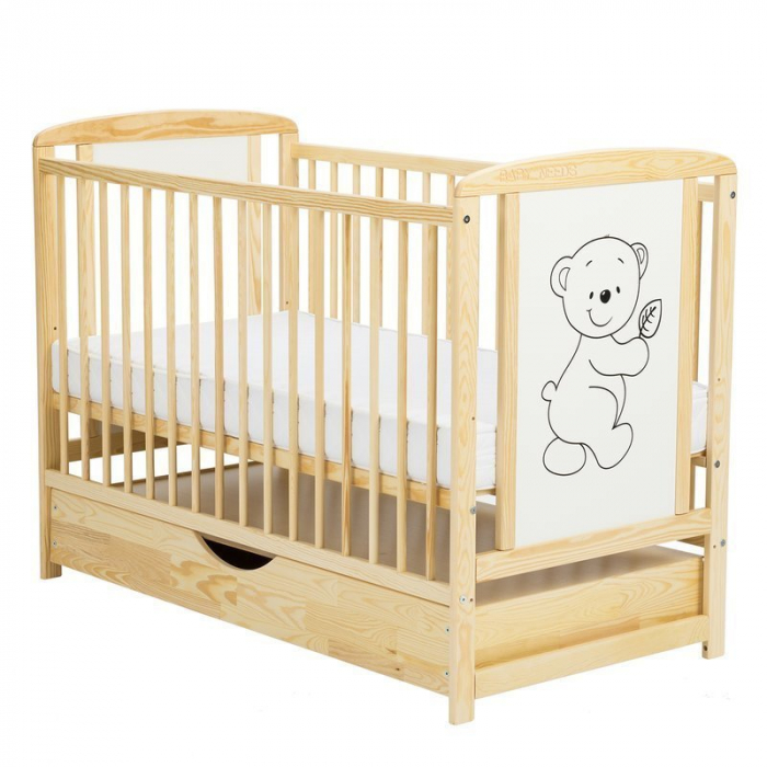 Patut din lemn de pin si mdf 120x60cm Timmi , Cu sertar cu capac si saltea de 12 cm , Lemn Natur [2]