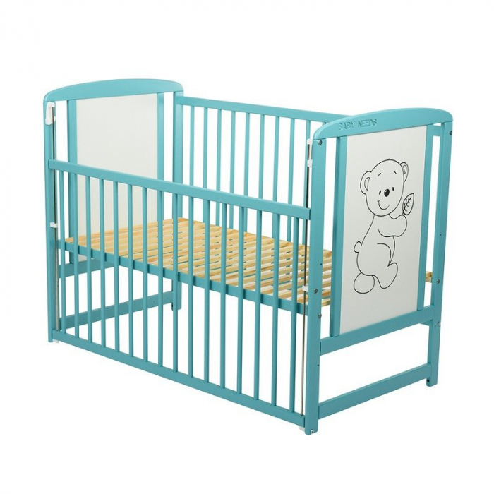 Patut din lemn de pin Timmi 120x60 cm, Cu laterala culisanta, Mint [2]