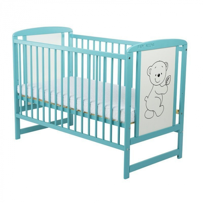 Patut din lemn de pin Timmi 120x60 cm, Cu laterala culisanta si saltea de 12 cm , Mint [2]