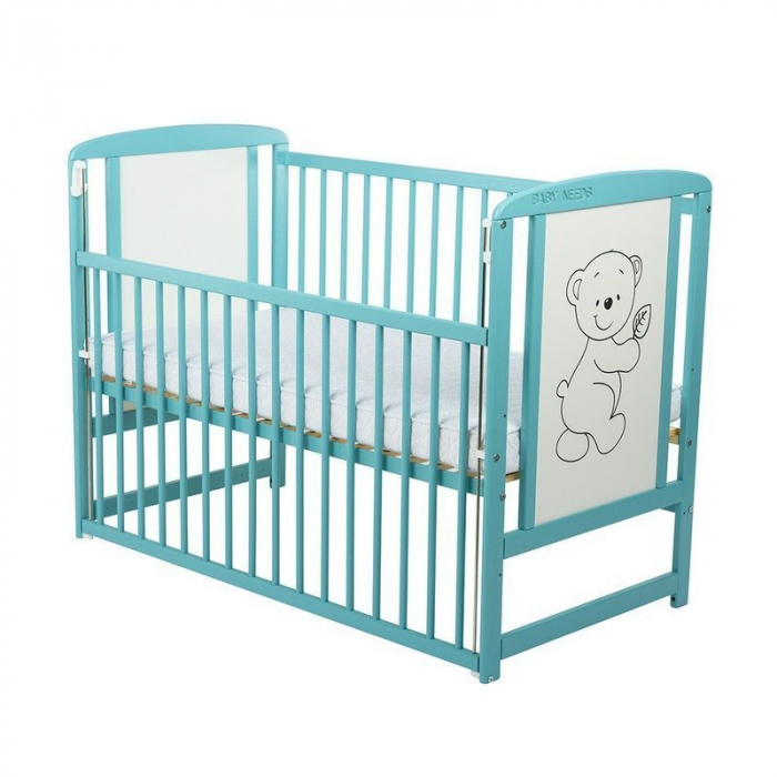 Patut din lemn de pin Timmi 120x60 cm, Cu laterala culisanta si saltea de 12 cm , Mint [3]