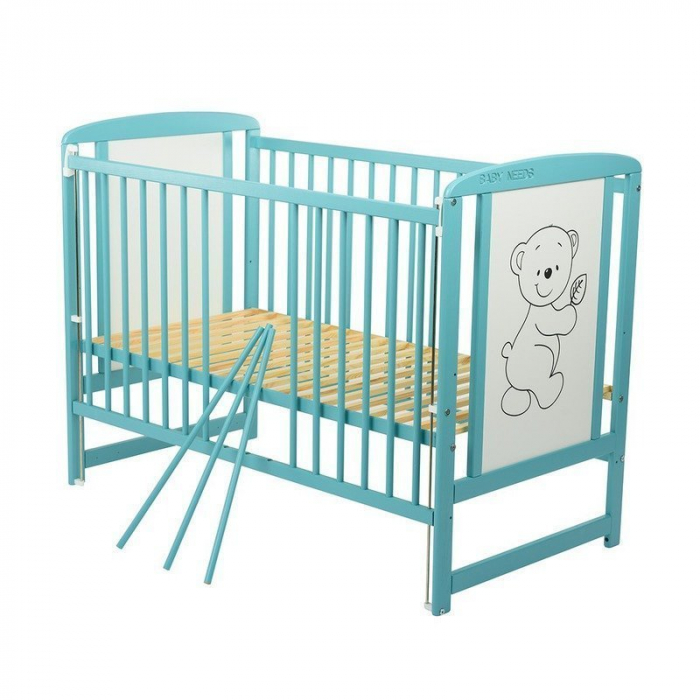 Patut din lemn de pin Timmi 120x60 cm, Cu laterala culisanta si saltea de 12 cm , Mint [4]