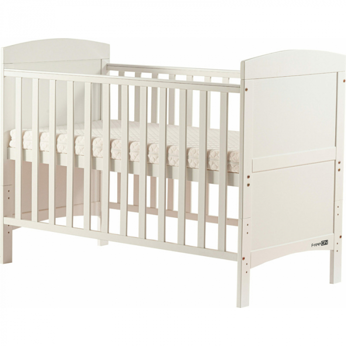 Patut din lemn Lory transformabil pentru bebe si junior, 120x60 cm, Din lemn de pin si mdf, Cu sina speciala pentru dentitie, Stabil si rezistent, Suport pentru saltea reglabil, FreeON, White [2]