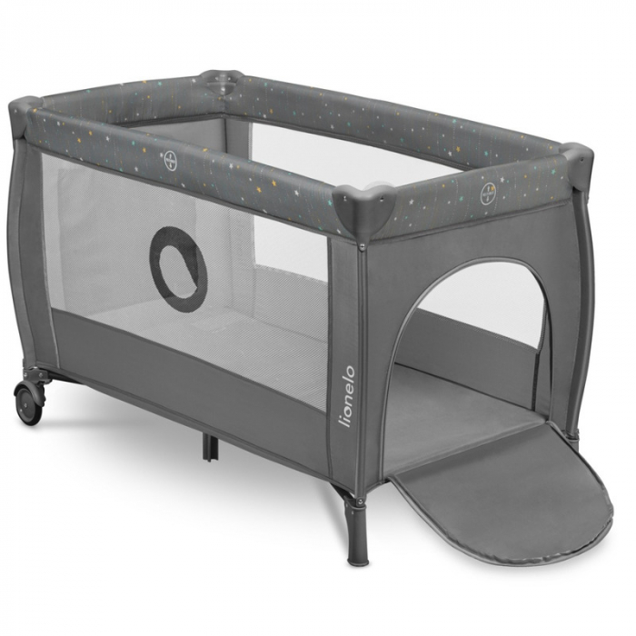Patut pliant cu doua nivele 120x60cm Stefi Plus, Cu intrare laterala cu fermoar, 2 roti, Gri/ Multicolor [2]