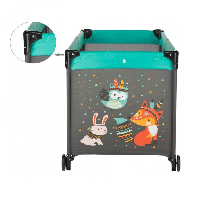 Patut pliant cu un nivel 120x60cm , Cu intrare laterala cu fermoar, 2 roti, Vulpita Turquoise [3]