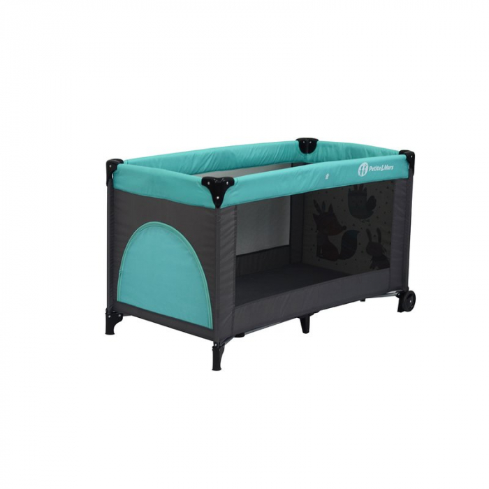 Patut pliant cu un nivel 120x60cm , Cu intrare laterala cu fermoar, 2 roti, Vulpita Turquoise [8]