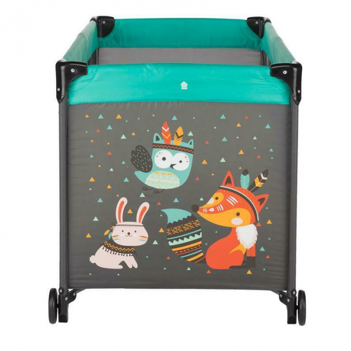 Patut pliant cu un nivel 120x60cm , Cu intrare laterala cu fermoar, 2 roti, Vulpita Turquoise [4]