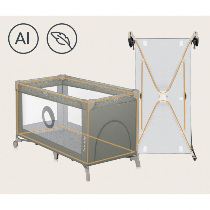 Patut pliant, Lionelo, Stefi, Cu un nivel, Cu intrare laterala cu fermoar, 2 roti, 120x60 cm, Conform cu standardul european de securitate EN 716, Bej [10]