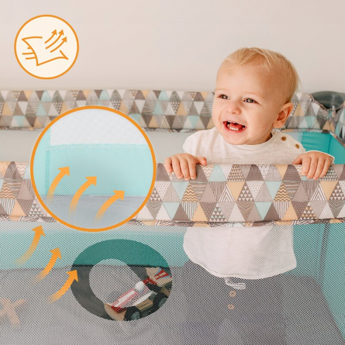 Patut pliant, Lionelo, Stefi, Cu un nivel, Cu intrare laterala cu fermoar, 2 roti, 120x60 cm, Conform cu standardul european de securitate EN 716, Bej [13]