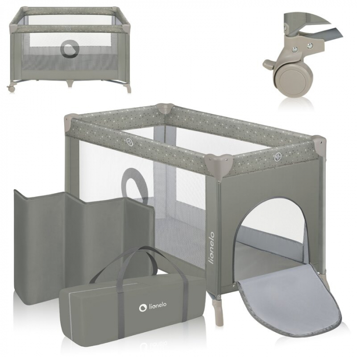 Patut pliant, Lionelo, Stefi, Cu un nivel, Cu intrare laterala cu fermoar, 2 roti, 120x60 cm, Conform cu standardul european de securitate EN 716, Bej [8]