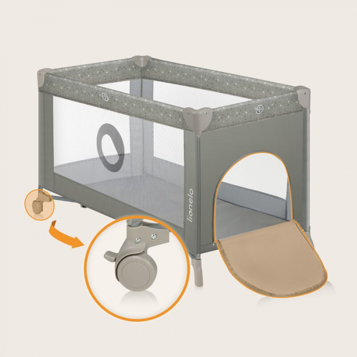 Patut pliant, Lionelo, Stefi, Cu un nivel, Cu intrare laterala cu fermoar, 2 roti, 120x60 cm, Conform cu standardul european de securitate EN 716, Bej [12]
