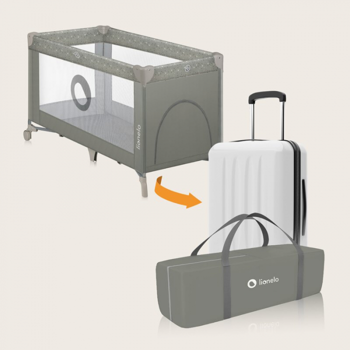 Patut pliant, Lionelo, Stefi, Cu un nivel, Cu intrare laterala cu fermoar, 2 roti, 120x60 cm, Conform cu standardul european de securitate EN 716, Bej [11]